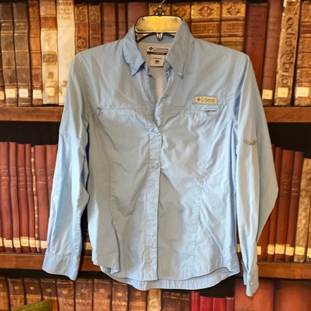 Columbia Sportswear Women’s Button Down Shirt Blue Omni-Shade Hiking Fishing XS